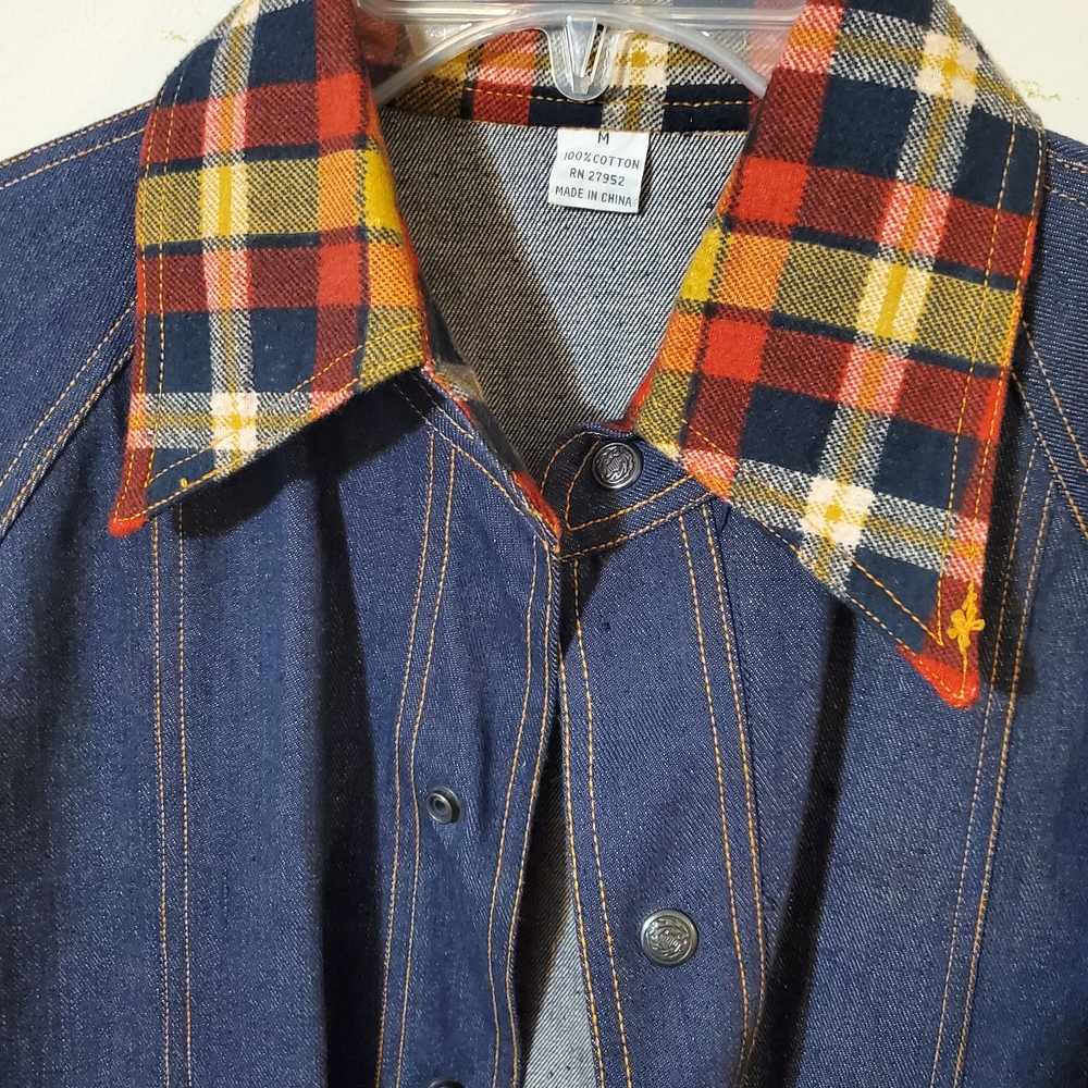 Retro Denim Chore Coat Flannel Collar Workwear Jacket Medium - Picture 3 of 6